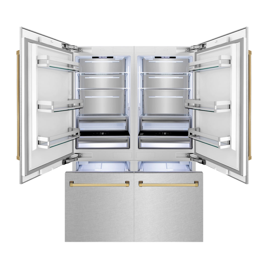 ZLINE 60" Autograph Refrigerator with Internal Water & Ice Dispenser in DuraSnow® Stainless Steel with Gold Accents