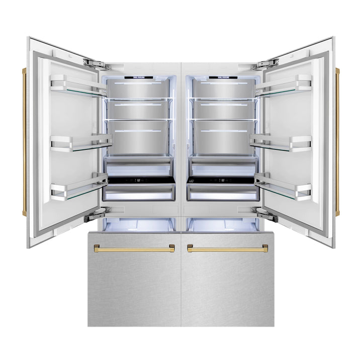 ZLINE 60" Autograph Refrigerator with Internal Water & Ice Dispenser in DuraSnow® Stainless Steel with Gold Accents