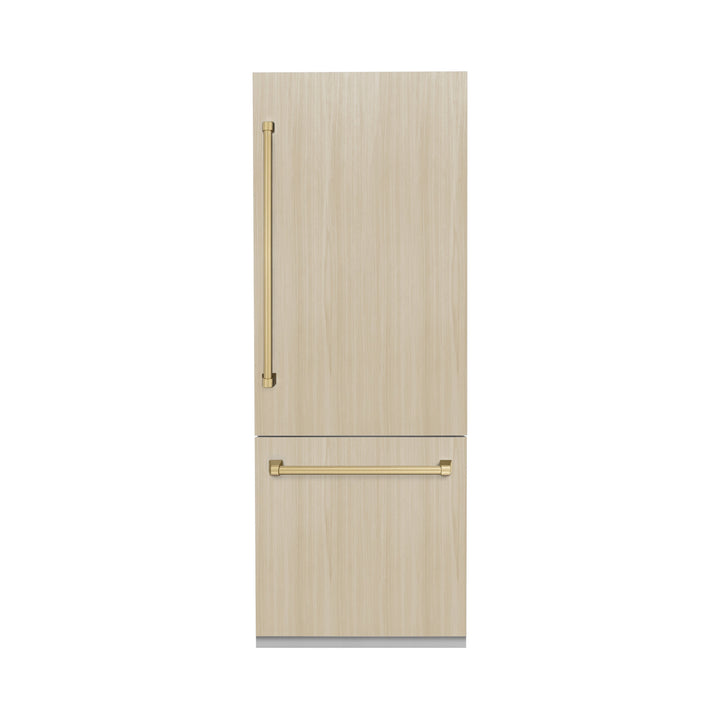 ZLINE Autograph 30" 16.1 cu. ft. Panel Ready Built-in 2-Door Bottom Freezer Refrigerator with Internal Water and Ice Dispenser with Champagne Bronze Handles, RBIVZ-30-CB
