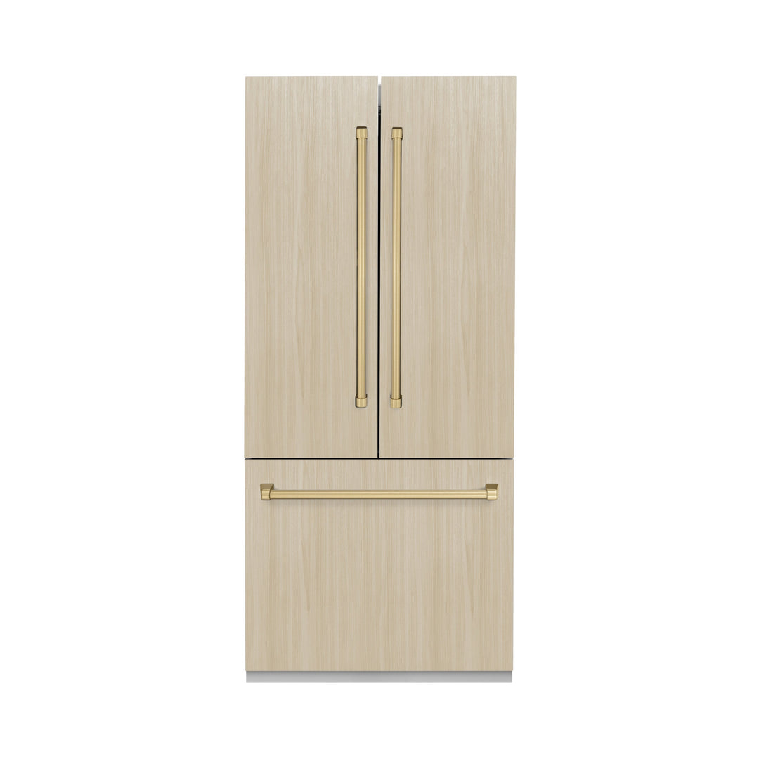 ZLINE Autograph 36" 19.6 cu. ft. Panel Ready Built-in 3-Door French Door Refrigerator with Internal Water and Ice Dispenser with Champagne Bronze Handles, RBIVZ-36-CB