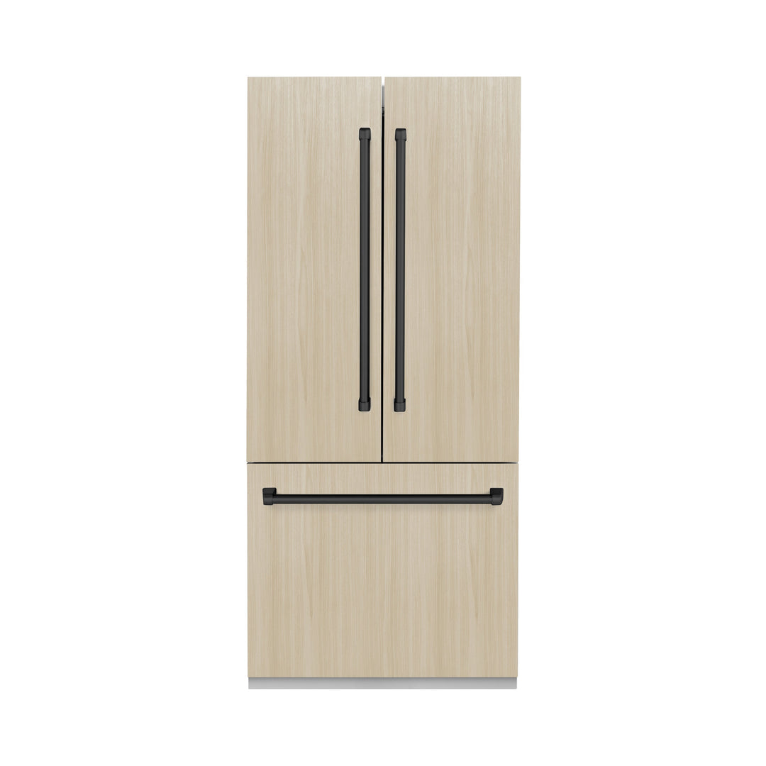 ZLINE Autograph 36&quot; 19.6 cu. ft. Panel Ready Built-in 3-Door French Door Refrigerator with Internal Water and Ice Dispenser with Black Matte Handles, RBIVZ-36-MB