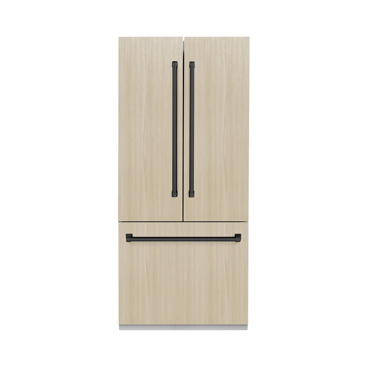 ZLINE Autograph 36&quot; 19.6 cu. ft. Panel Ready Built-in 3-Door French Door Refrigerator with Internal Water and Ice Dispenser with Black Matte Handles, RBIVZ-36-MB