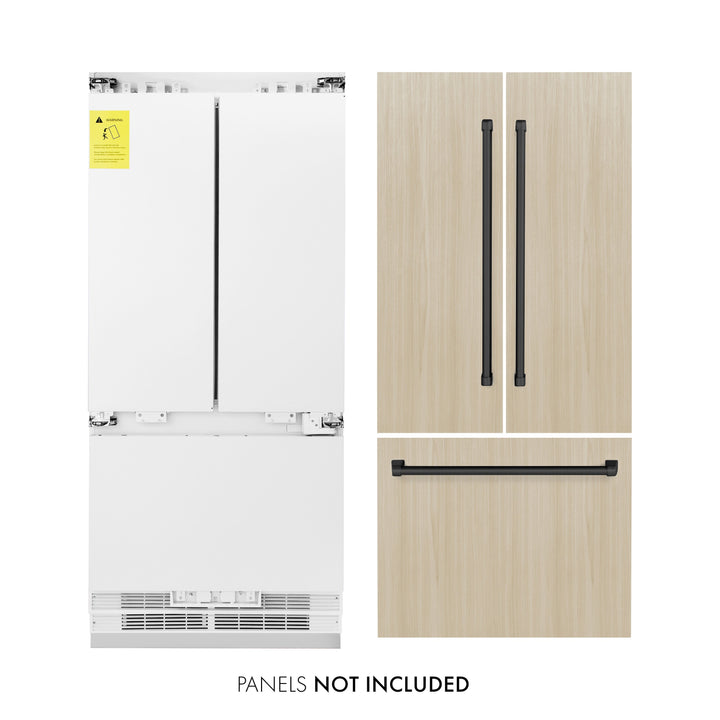 ZLINE Autograph 36&quot; 19.6 cu. ft. Panel Ready Built-in 3-Door French Door Refrigerator with Internal Water and Ice Dispenser with Black Matte Handles, RBIVZ-36-MB
