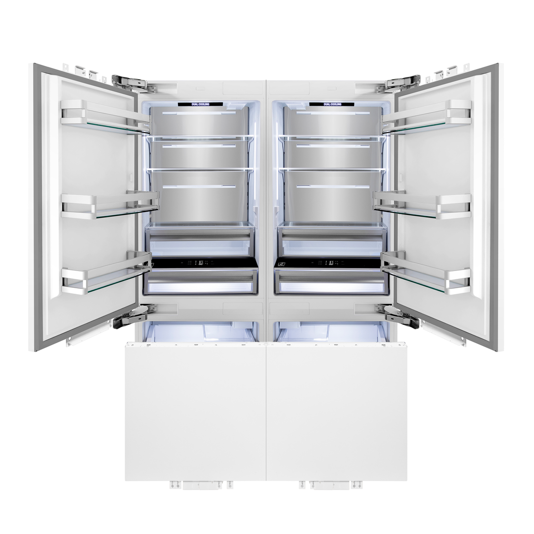 ZLINE 60 In. 32.2 cu. Ft. Panel Ready Built-In 4-Door French Door Refrigerator with Champagne Bronze Handles, RBIVZ-60-CB