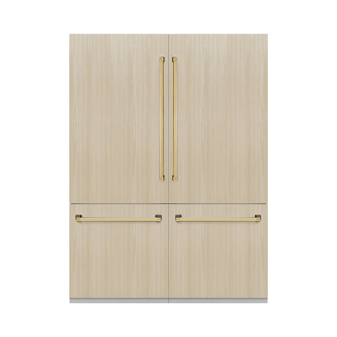 ZLINE 60 In. 32.2 cu. Ft. Panel Ready Built-In 4-Door French Door Refrigerator with Gold Handles, RBIV-60-G