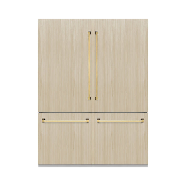 ZLINE 60 In. 32.2 cu. Ft. Panel Ready Built-In 4-Door French Door Refrigerator with Gold Handles, RBIV-60-G