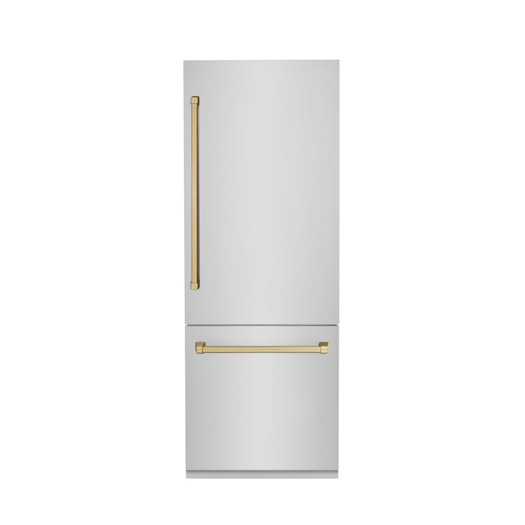 ZLINE Autograph 30 In. 16.1 cu. ft. Built-In Refrigerator with Internal Water and Ice Dispenser with Bronze Accents, RBIVZ-304-30-CB