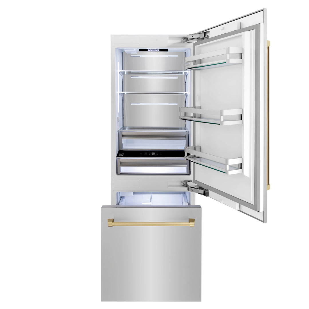 ZLINE Autograph 30 In. 16.1 cu. ft. Built-In Refrigerator with Internal Water and Ice Dispenser with Bronze Accents, RBIVZ-304-30-CB
