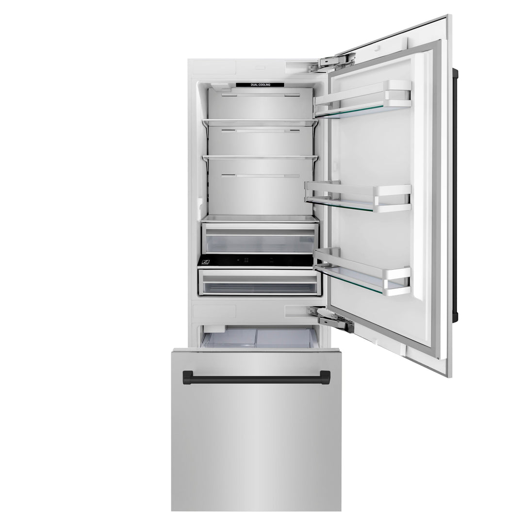 ZLINE Autograph 30 In. 16.1 cu. ft. Built-In Refrigerator with Internal Water and Ice Dispenser with Matte Black Accents, RBIVZ-304-30-MB