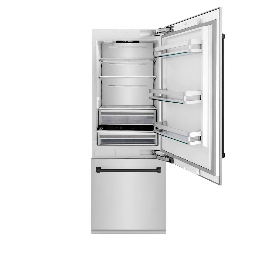 ZLINE Autograph 30 In. 16.1 cu. ft. Built-In Refrigerator with Internal Water and Ice Dispenser with Matte Black Accents, RBIVZ-304-30-MB