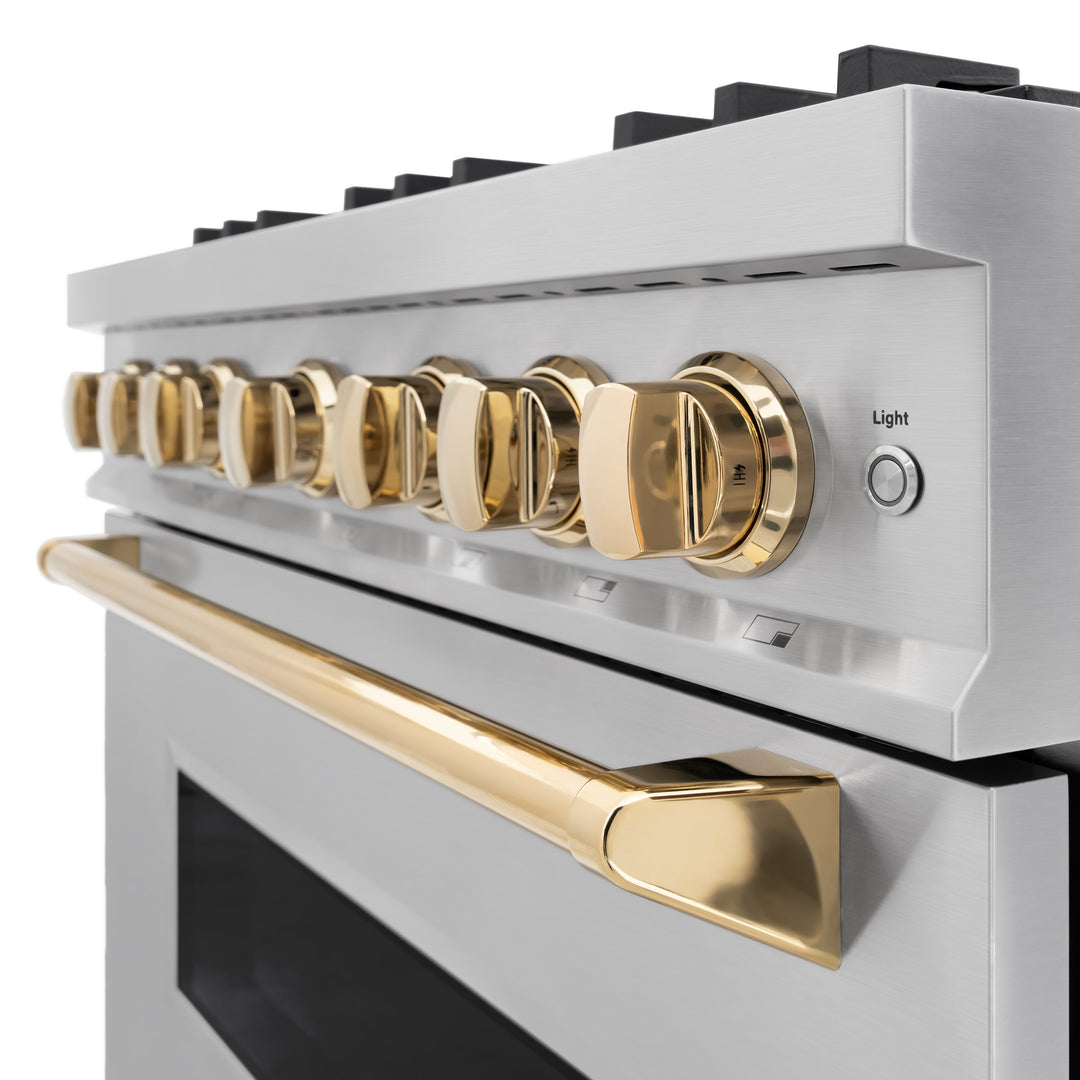 ZLINE Autograph Edition 36" 5.2 cu. ft. Classic Dual Fuel Range with 6 Burners in Stainless Steel with Polished Gold Accents, CDRZ-36-G