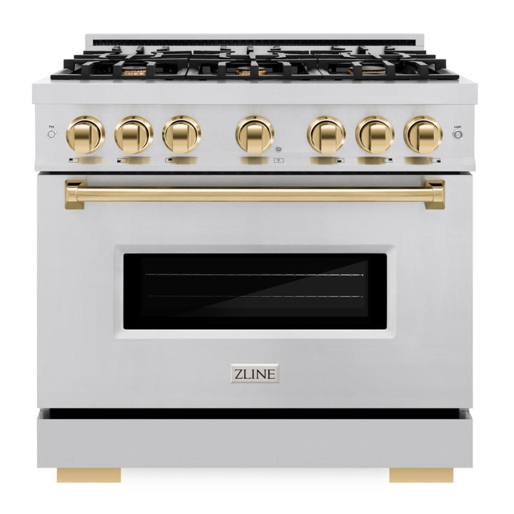 ZLINE Autograph Edition 36" 5.2 cu. ft. Classic Gas Range with 6 Burners in Stainless Steel and Polished Gold Accents, CGRZ-36-G