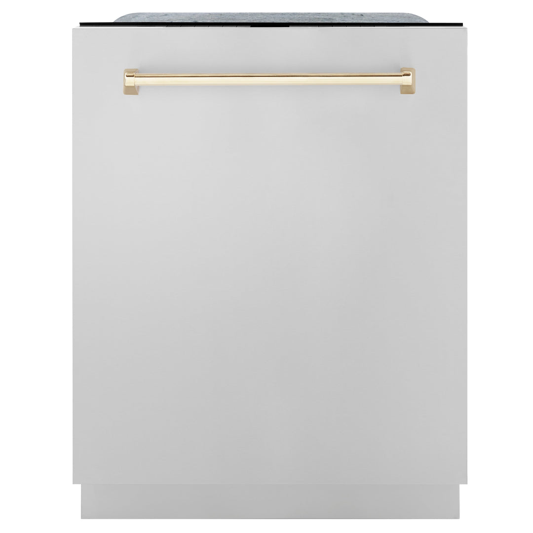 ZLINE Autograph Edition 24 In. Tall Dishwasher, Touch Control, in Stainless Steel with Gold Handle, DWMTZ-304-24-G