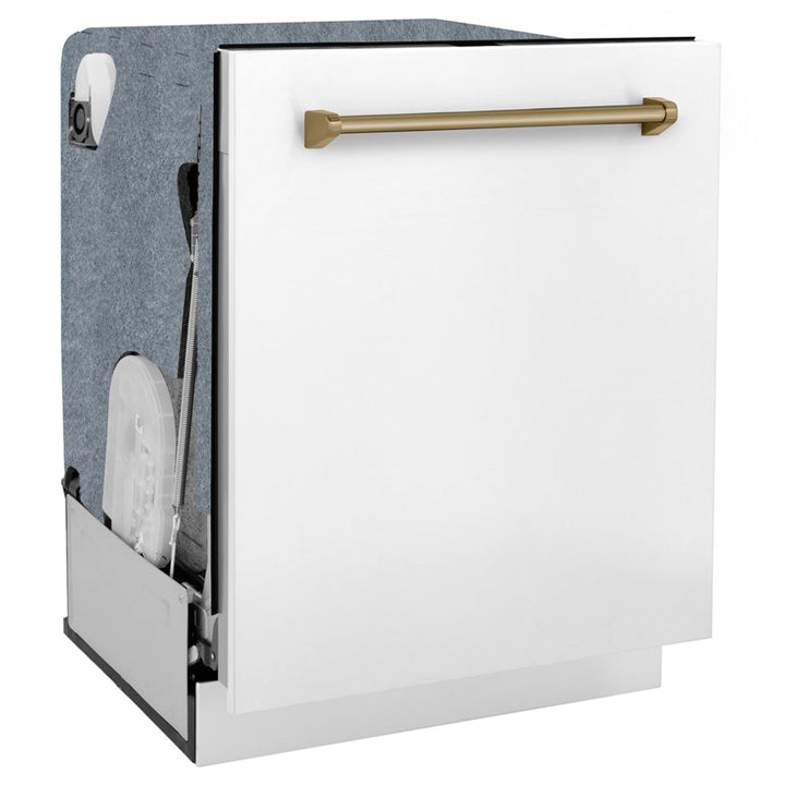 ZLINE Autograph Package - 48 In. Dual Fuel Range, Range Hood, and Dishwasher with White Matte Finish and Bronze Accents, 3AKPR-RASWMRHDWM48-CB