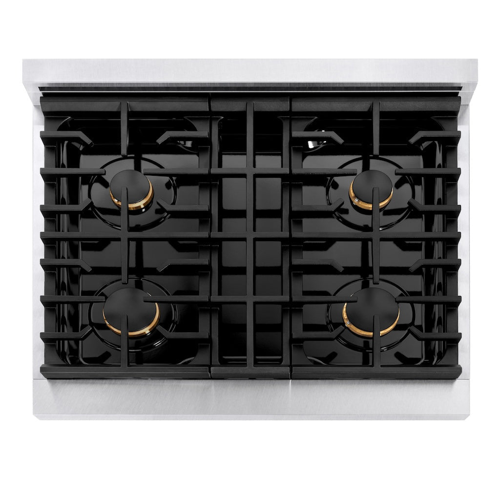 ZLINE Autograph 30" 4.2 cu. ft. Paramount Gas Range with Convection Gas Oven in DuraSnow® Stainless Steel with White Matte Door and Matte Black Accents, SGRSZ-WM-30-MB