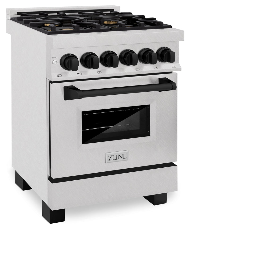 ZLINE Autograph Edition 24 in. 2.8 cu. ft. Legacy Dual Fuel Range with 4 Burner Gas Cooktop and Electric Convection Oven in Satin Stainless Steel and Matte Black Accents (RASZ-SN-24-MB)