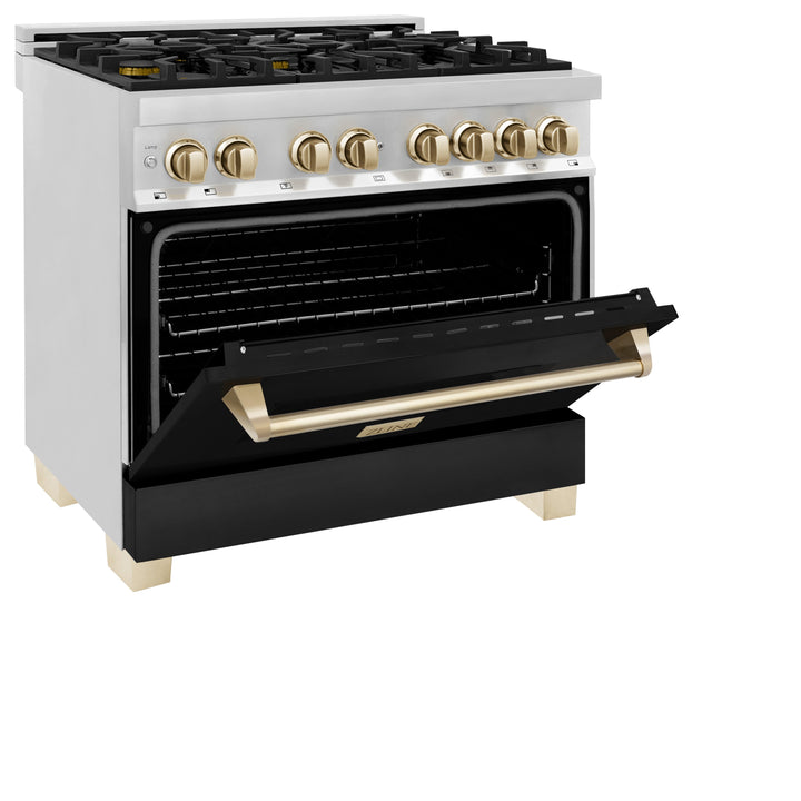 ZLINE Autograph 36" 4.6 cu. ft. Dual Fuel Range with Black Matte Door and Gold Accents, RAZ-BLM-36-G