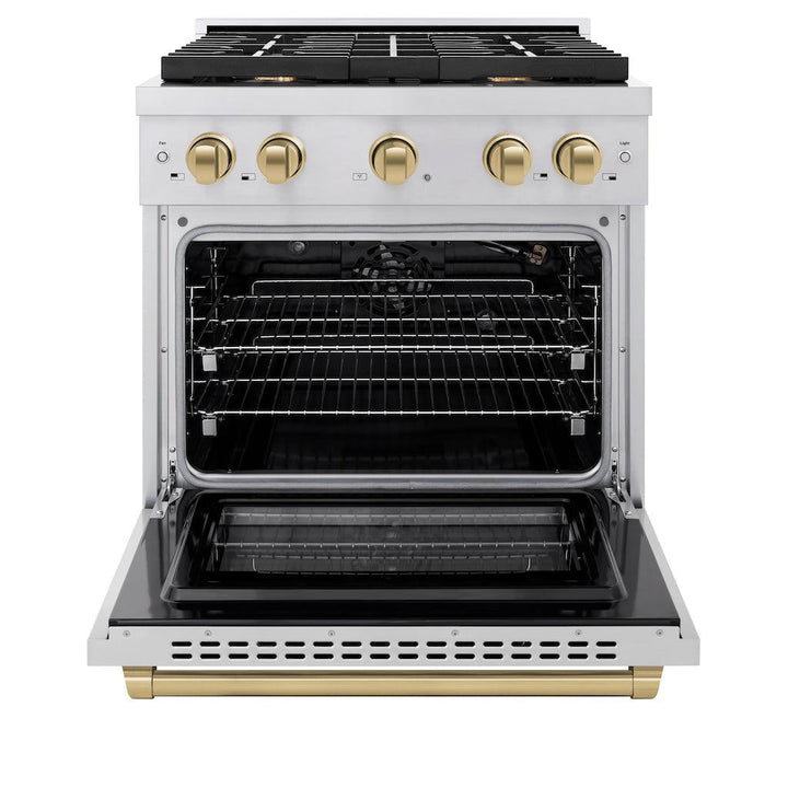 ZLINE Autograph 30" 4.2 cu. ft. Paramount Gas Range with Convection Gas Oven in Stainless Steel and Bronze Accents, SGRZ-30-CB
