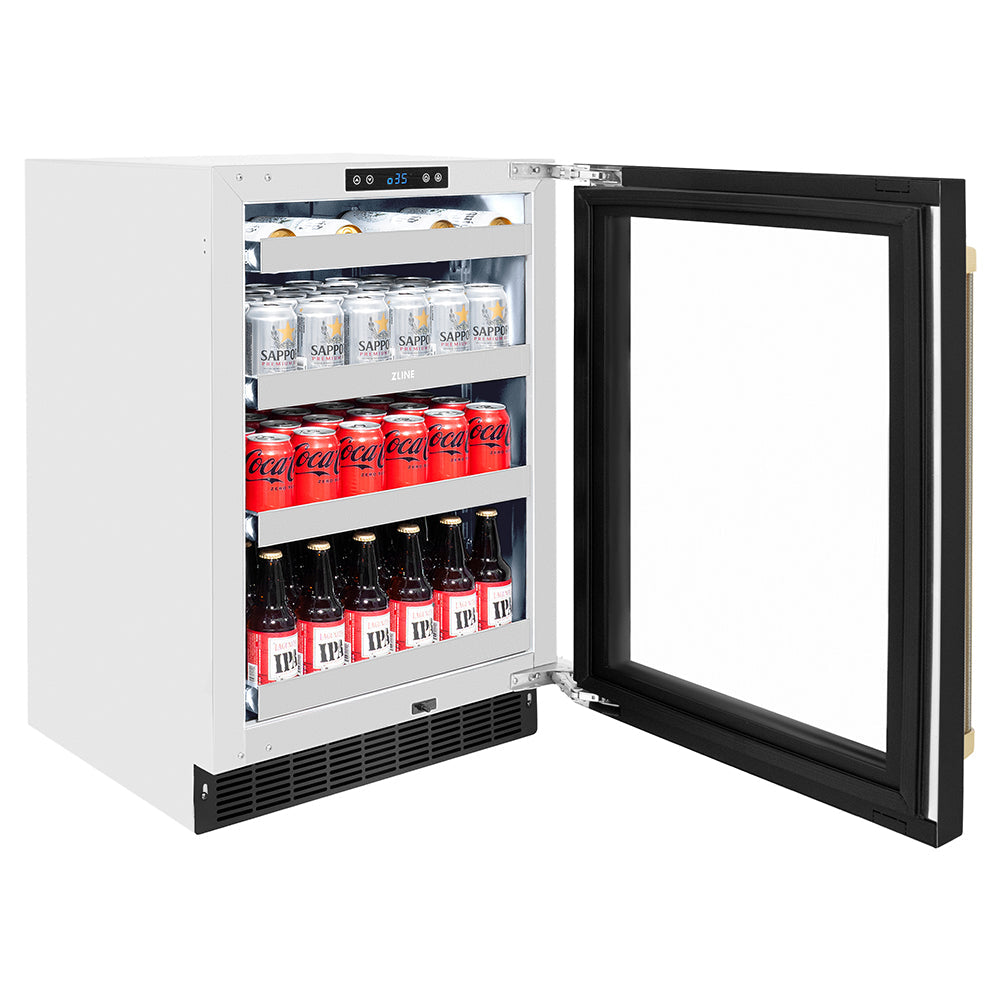 ZLINE Autograph Edition 24 in. Touchstone 151 Can Beverage Fridge with Black Stainless Steel Glass Door and Champagne Bronze Helix Handle (RBSOZ-BS-24-KCB)