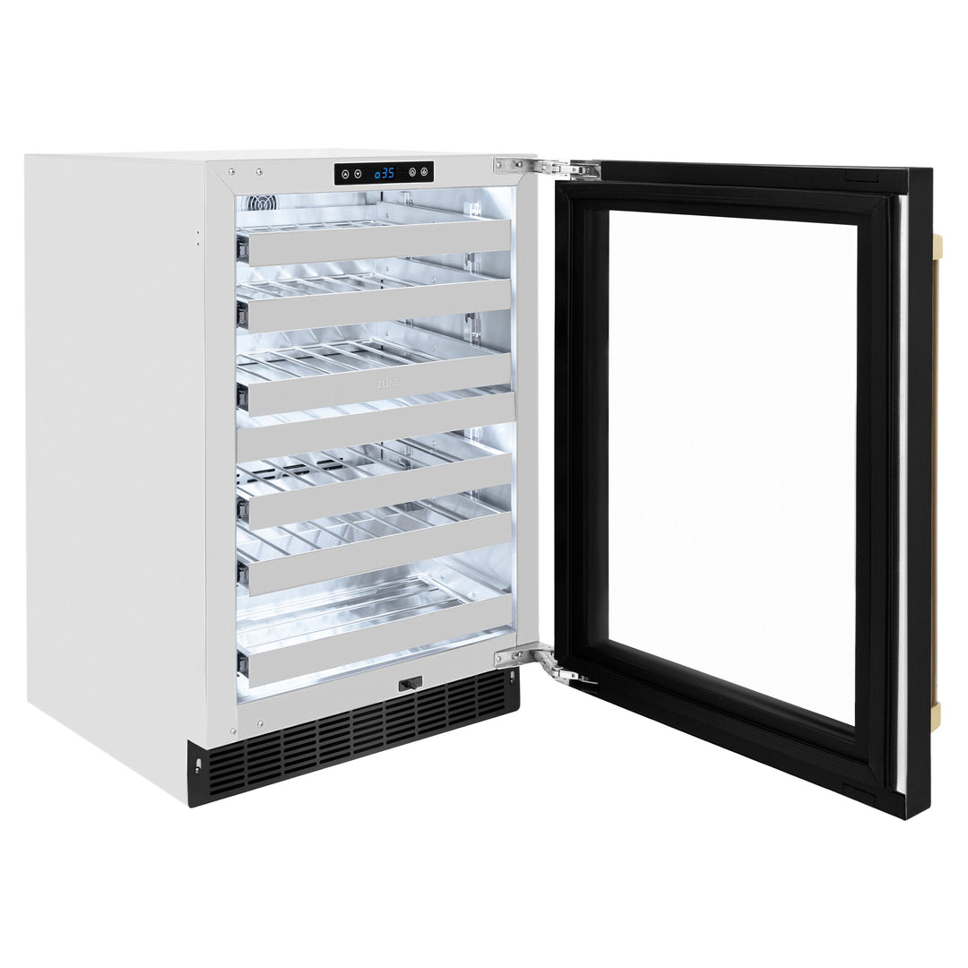 ZLINE Autograph 24" Touchstone Dual Zone 44 Bottle Wine Cooler with Black Stainless Steel Glass Door and Champagne Bronze Handle, RWDOZ-BS-24-CB