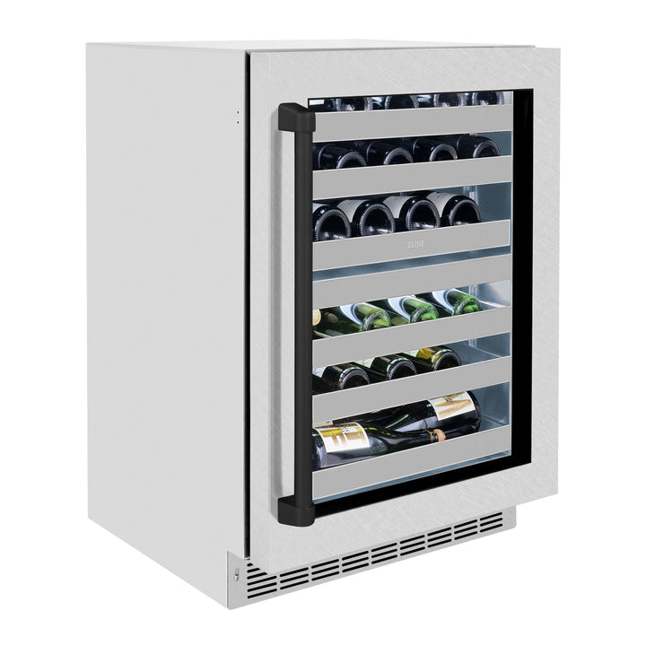 ZLINE Autograph 24" Touchstone Dual Zone 44 Bottle Wine Cooler with DuraSnow® Stainless Steel Glass Door and Matte Black Handle, RWDOZ-SN-24-MB