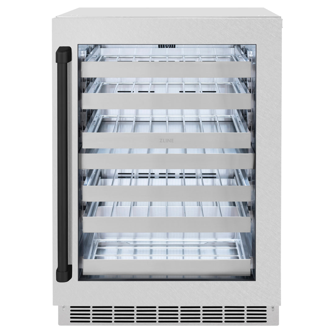ZLINE Autograph 24" Touchstone Dual Zone 44 Bottle Wine Cooler with DuraSnow® Stainless Steel Glass Door and Matte Black Handle, RWDOZ-SN-24-MB