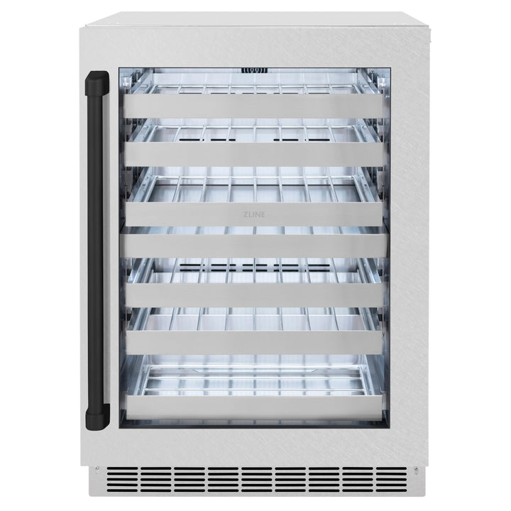 ZLINE Autograph 24" Touchstone Dual Zone 44 Bottle Wine Cooler with DuraSnow® Stainless Steel Glass Door and Matte Black Handle, RWDOZ-SN-24-MB