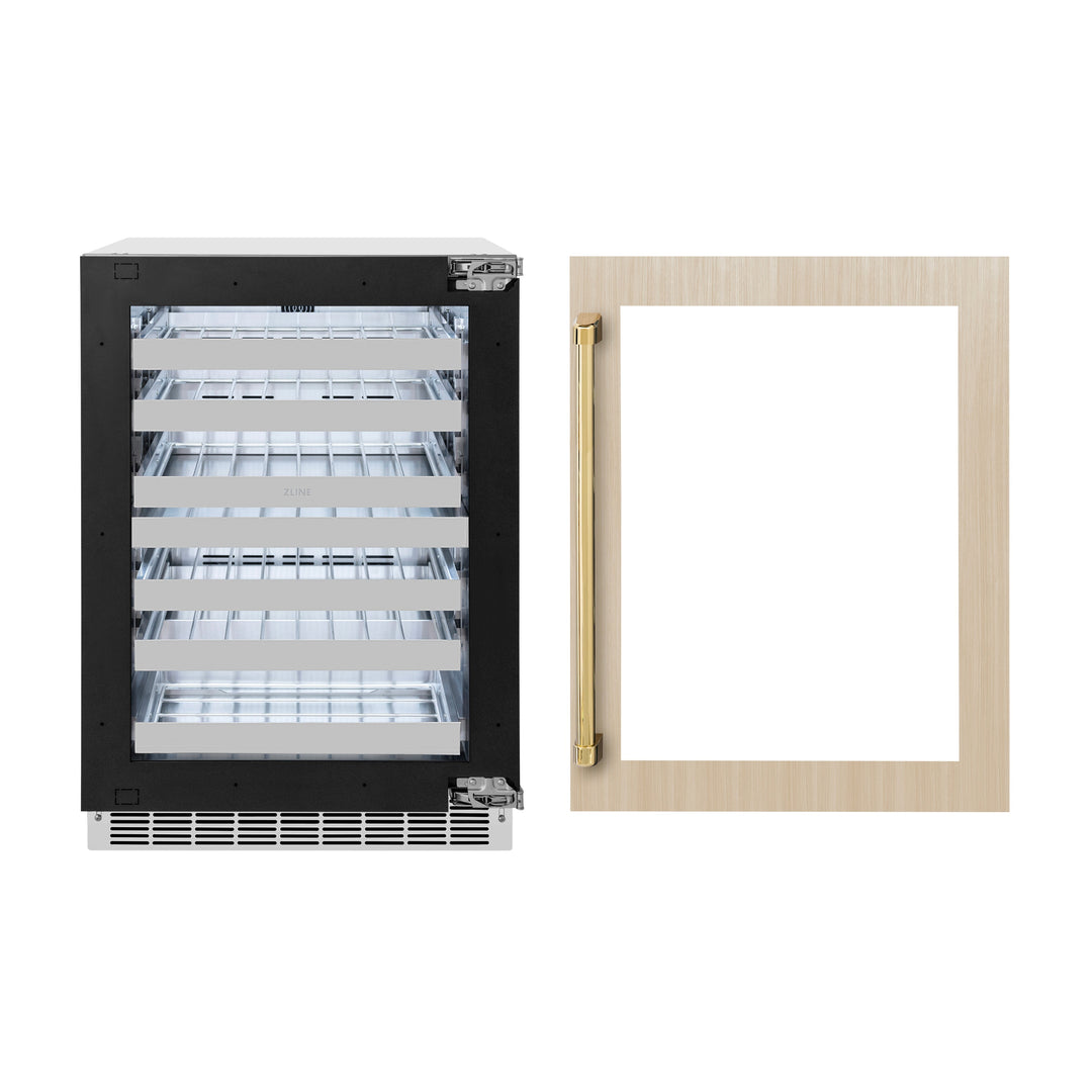 ZLINE Autograph 24" Touchstone Dual Zone 44 Bottle Wine Cooler with Panel Ready Glass Door and Polished Gold Handle,  RWDPOZ-24-G