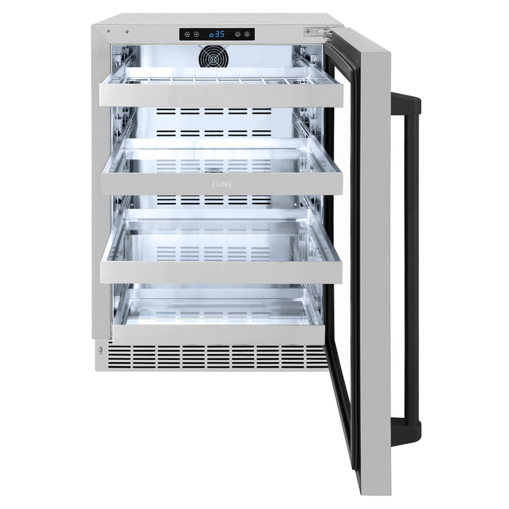 ZLINE Autograph 24" Touchstone 151 Can Beverage Fridge with Stainless Steel Glass Door and Matte Black Handle,  RBSOZ-GS-24-MB