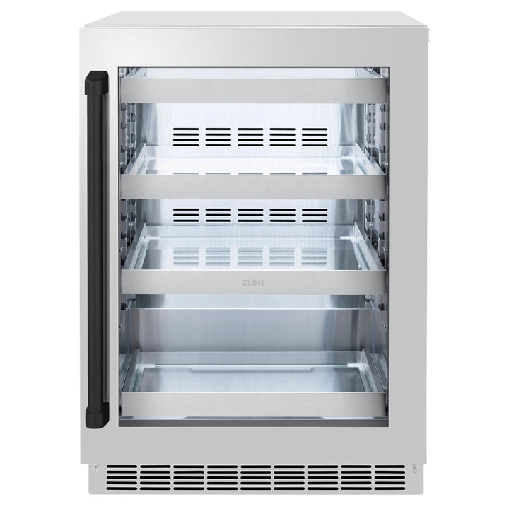 ZLINE Autograph 24" Touchstone 151 Can Beverage Fridge with Stainless Steel Glass Door and Matte Black Handle,  RBSOZ-GS-24-MB