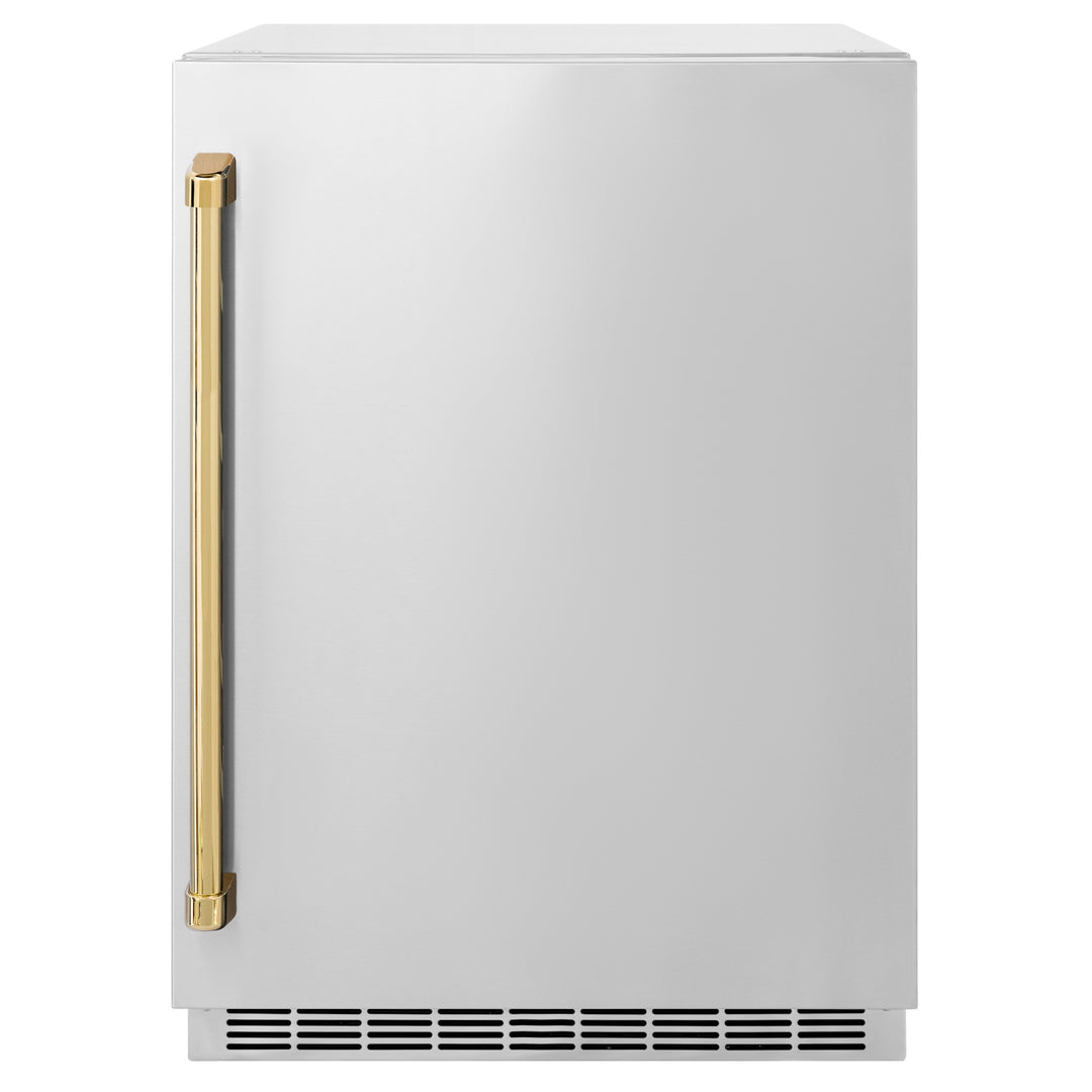 ZLINE Autograph 24" Touchstone 151 Can Beverage Fridge with Solid Stainless Steel Door and Polished Gold Handle,  RBSOZ-ST-24-G