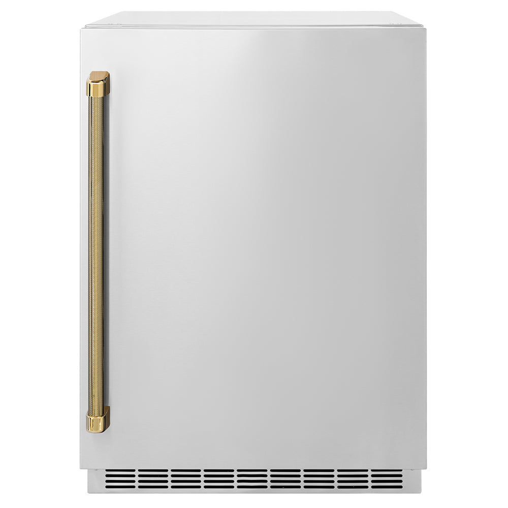 ZLINE Autograph Edition 24 in. Touchstone 151 Can Beverage Fridge with Solid Stainless Steel Door and Polished Gold Helix Handle (RBSOZ-ST-24-KG)