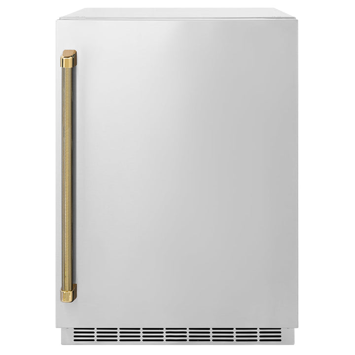 ZLINE Autograph Edition 24 in. Touchstone 151 Can Beverage Fridge with Solid Stainless Steel Door and Polished Gold Helix Handle (RBSOZ-ST-24-KG)