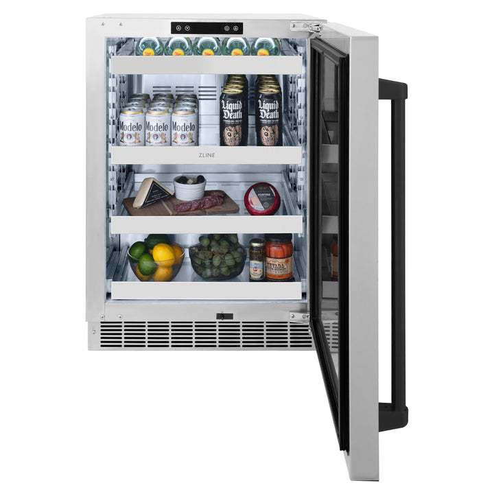 ZLINE Autograph 24" Touchstone 151 Can Beverage Fridge with Solid Stainless Steel Door and Matte Black Handle,  RBSOZ-ST-24-MB