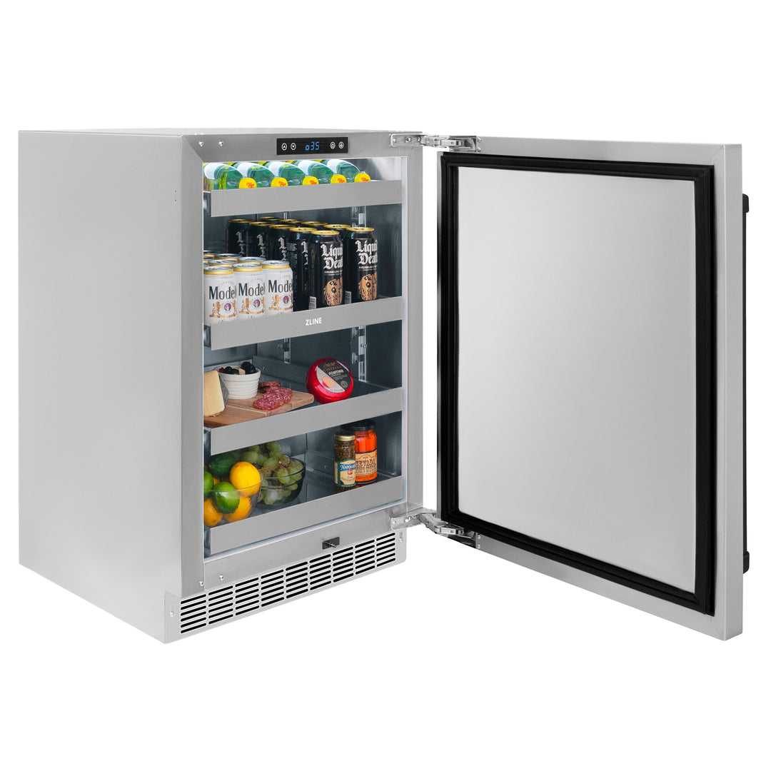 ZLINE Autograph 24" Touchstone 151 Can Beverage Fridge with Solid Stainless Steel Door and Matte Black Handle,  RBSOZ-ST-24-MB