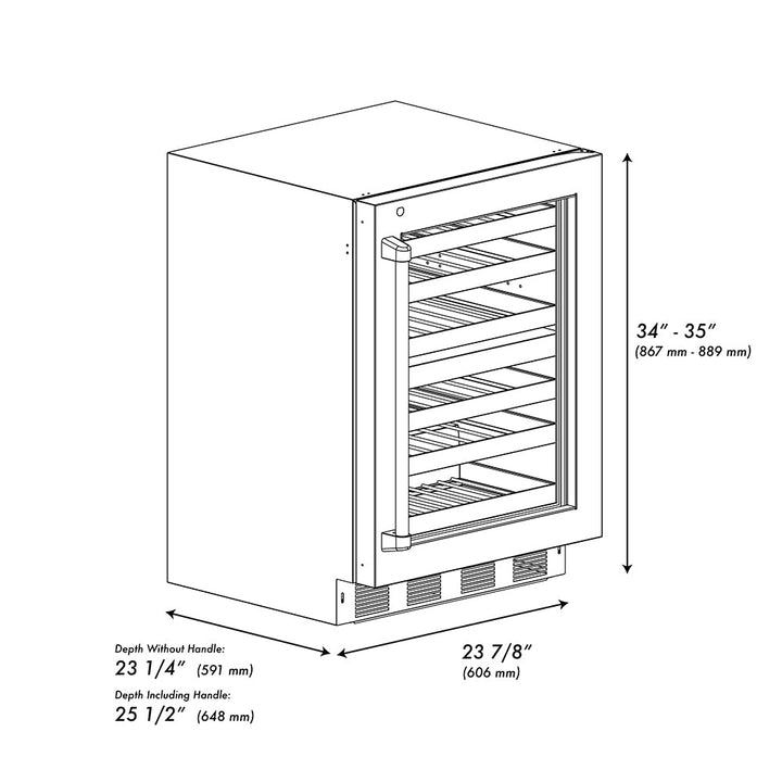 ZLINE Autograph Edition 24 in. Touchstone Dual Zone 44 Bottle Wine Cooler with Stainless Steel Glass Door and Polished Nickel Helix Handle (RWDOZS-24-KPN)