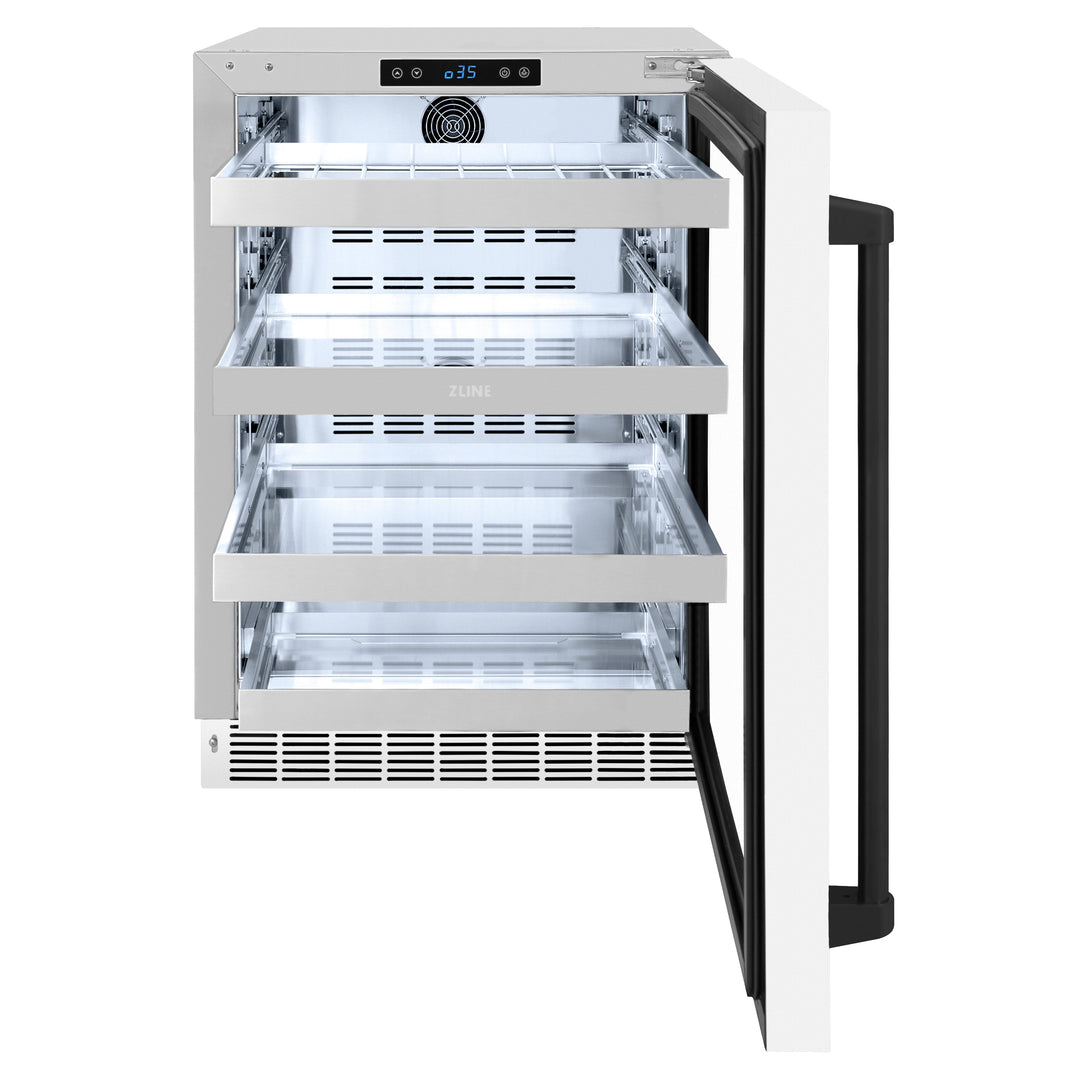 ZLINE Autograph 24" Touchstone Dual Zone 44 Bottle Wine Cooler with White Matte Glass Door and Matte Black Handle, RWDOZ-WM-24-MB