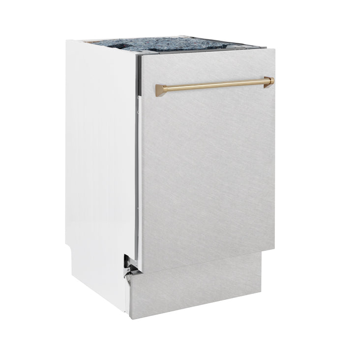 ZLINE Autograph Edition 18â€ Tallac Series 3rd Rack Top Control Built-In Dishwasher in Fingerprint Resistant Stainless Steel with Champagne Bronze Handle, 51dBa (DWVZ-SN-18-CB)