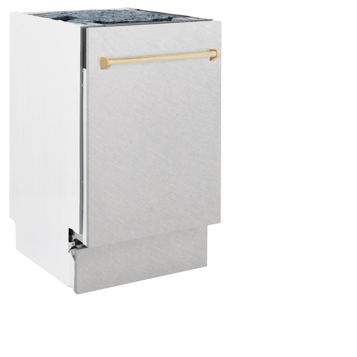 ZLINE Autograph Edition 18â€ Tallac Series 3rd Rack Top Control Built-In Dishwasher in Fingerprint Resistant Stainless Steel with Polished Gold Handle, 51dBa (DWVZ-SN-18-G)