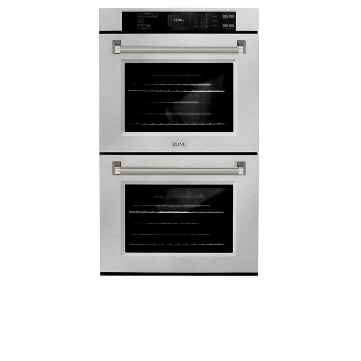 ZLINE Autograph Edition 30 in. Professional True Convection Double Wall Oven with Air Fry and Self Clean in Satin Stainless Steel with Polished Nickel Helix Handles (WADSZ-30-KPN)
