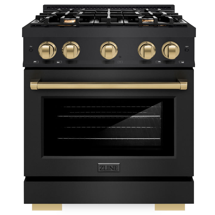 ZLINE Autograph Edition 30" 4.2 cu. ft. Select Gas Range with 4 Burners in Black Stainless Steel and Champagne Bronze Accents, HGRBZ-30-CB