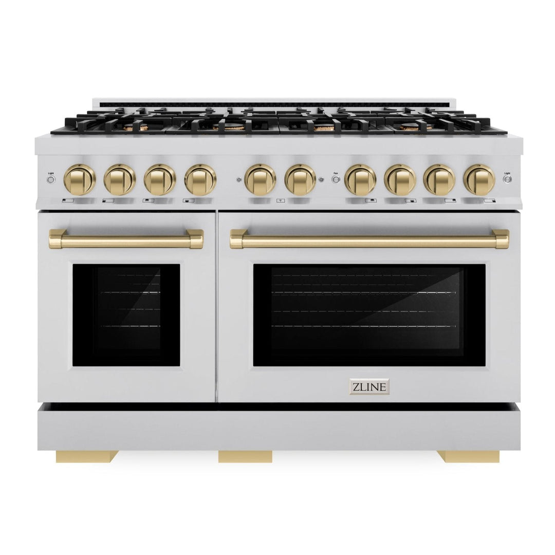 ZLINE Autograph Edition 48" 6.7 cu. ft. Select Double Oven Dual Fuel Range with 8 Burners in Stainless Steel and Champagne Bronze Accents, HDRZ-48-CB