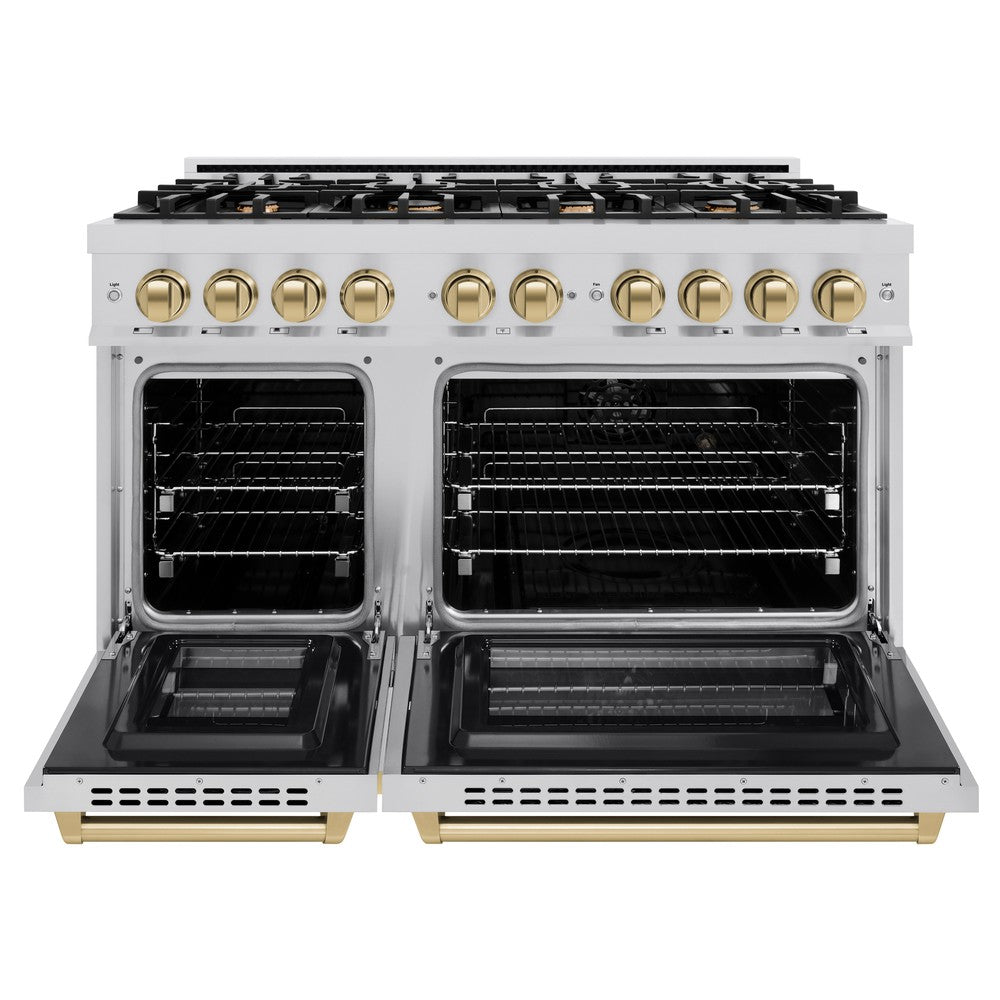 ZLINE Autograph Edition 48" 6.7 cu. ft. Select Double Oven Dual Fuel Range with 8 Burners in Stainless Steel and Champagne Bronze Accents, HDRZ-48-CB