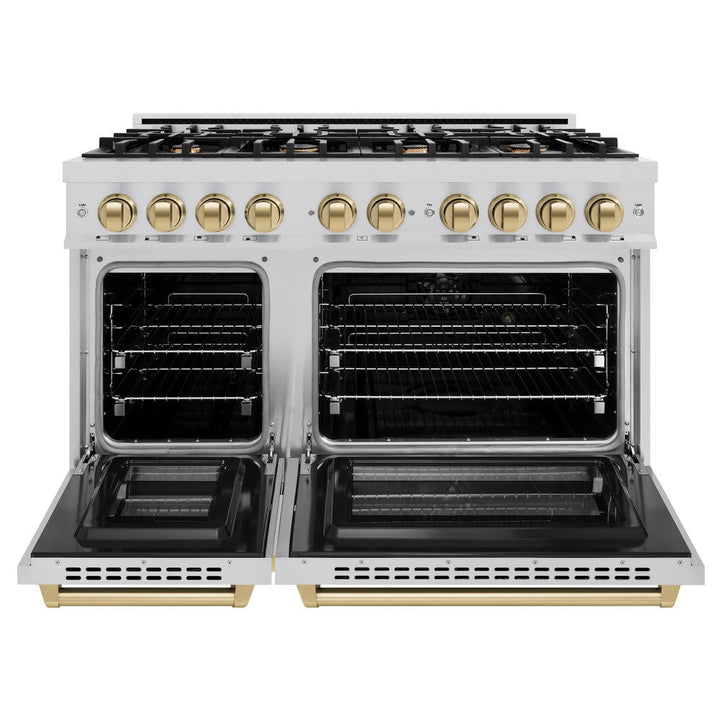 ZLINE Autograph Edition 48" 6.7 cu. ft. Select Double Oven Dual Fuel Range with 8 Burners in Stainless Steel and Champagne Bronze Accents, HDRZ-48-CB