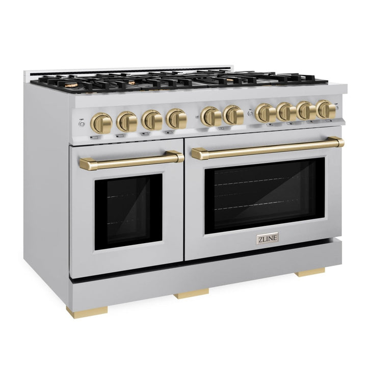ZLINE Autograph Edition 48" 6.7 cu. ft. Select Double Oven Dual Fuel Range with 8 Burners in Stainless Steel and Champagne Bronze Accents, HDRZ-48-CB