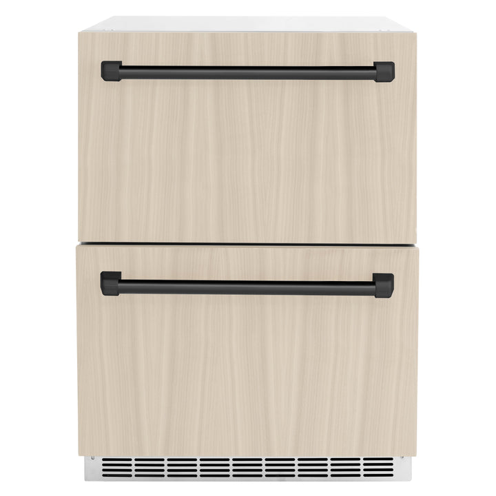ZLINE Autograph Edition 24 in. Touchstone 168 Can Outdoor-Rated Dual Refrigerator Drawer with Panel-Ready Doors and Matte Black Handles (RDSPOZ-24-MB)