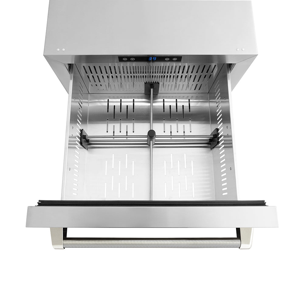 ZLINE Autograph Edition 24 in. Touchstone 168 Can Outdoor-Rated Dual Refrigerator Drawer with Stainless Steel Doors and Polished Nickel Helix Handles (RDSOZ-ST-24-KPN)
