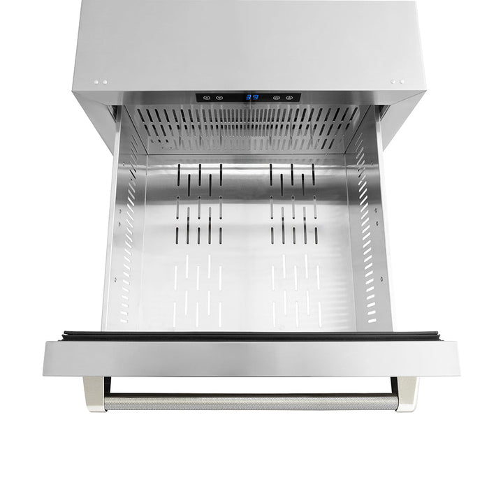 ZLINE Autograph Edition 24 in. Touchstone 168 Can Outdoor-Rated Dual Refrigerator Drawer with Stainless Steel Doors and Polished Nickel Helix Handles (RDSOZ-ST-24-KPN)