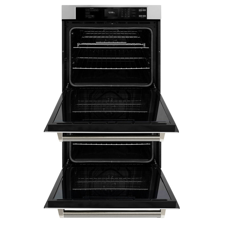 ZLINE Autograph Edition 30 in. Professional True Convection Double Wall Oven with Air Fry and Self Clean in Stainless Steel with Polished Nickel Helix Handles (WADZ-30-KPN)