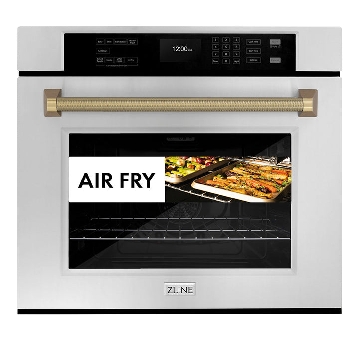 ZLINE Autograph Edition 30 in. Professional True Convection Single Wall Oven with Air Fry and Self Clean in Stainless Steel with Champagne Bronze Helix Handle (WASZ-30-KCB)